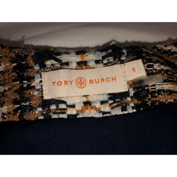 Tory Burch Jessica Tweed Jacket Size 6 Blazer Hidden Snaps Fringe Brown Black - Picture 2 of 9